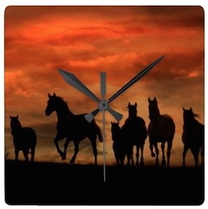Horses At Sunset Wall Clock